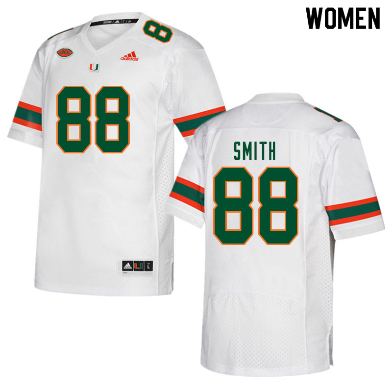 Women #88 Keyshawn Smith Miami Hurricanes College Football Jerseys Sale-White